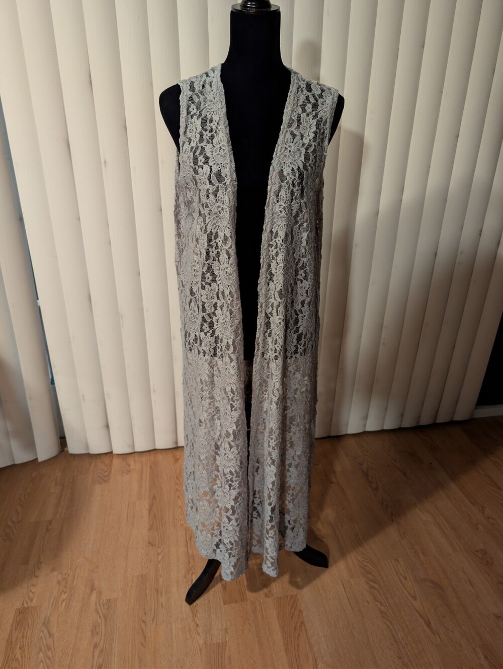 LuLaRoe Joy Lace Duster Vest Size L | Gray Long Cardigan | Boho Layer